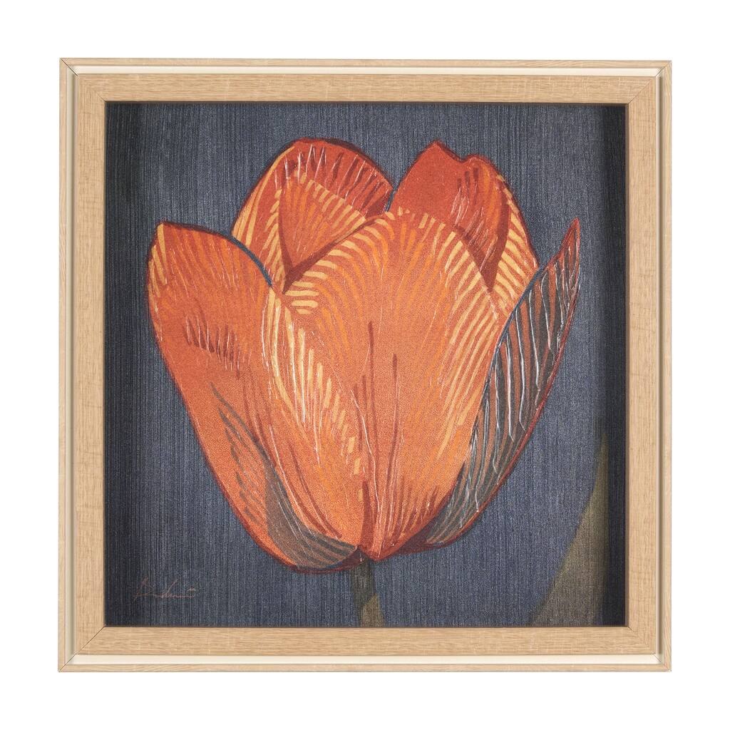 Flower Portrait II (Tulip) - Hand Embelished Textured Framed Art Print - Orange