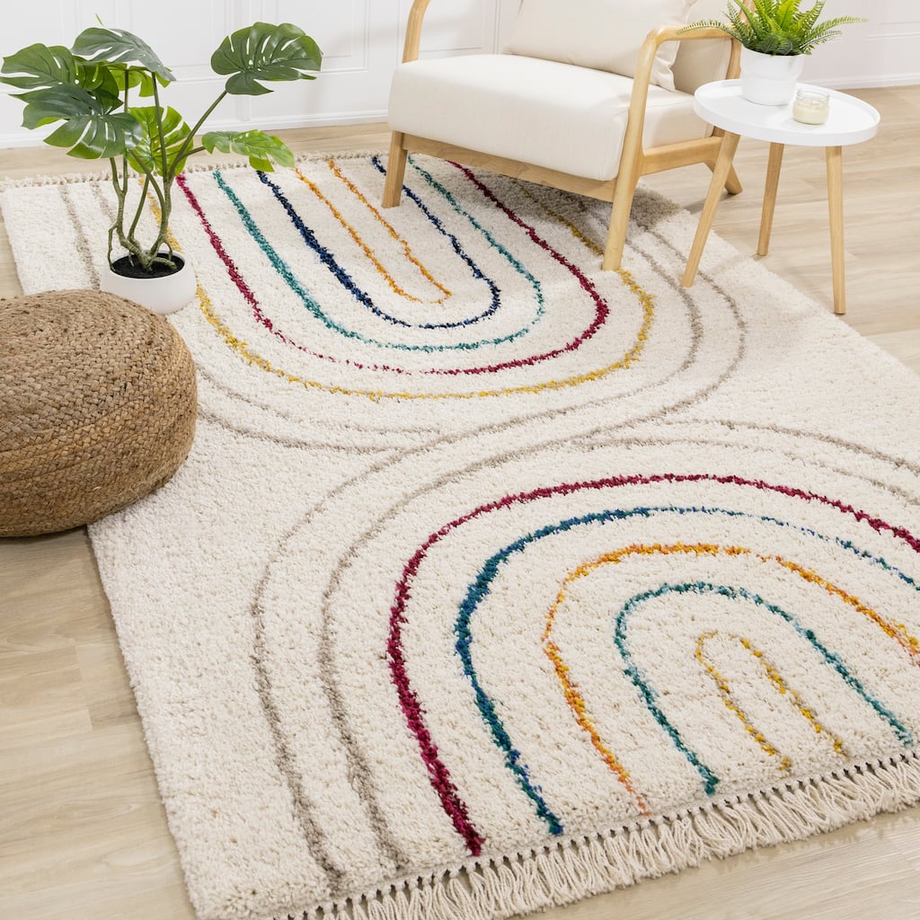 Bella Collection - Bohemian Rainbow Design Cozy Shag Rug