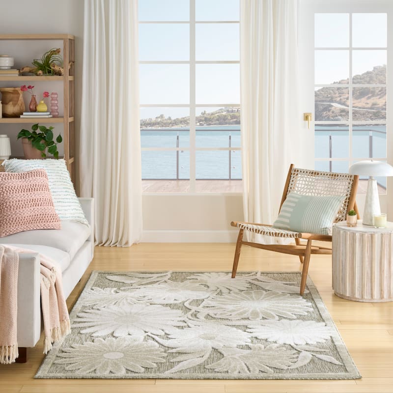 Nourison Aloha Indoor/Outdoor Floral Area Rug - 3'6" x 5'6" - Ivory/Sage