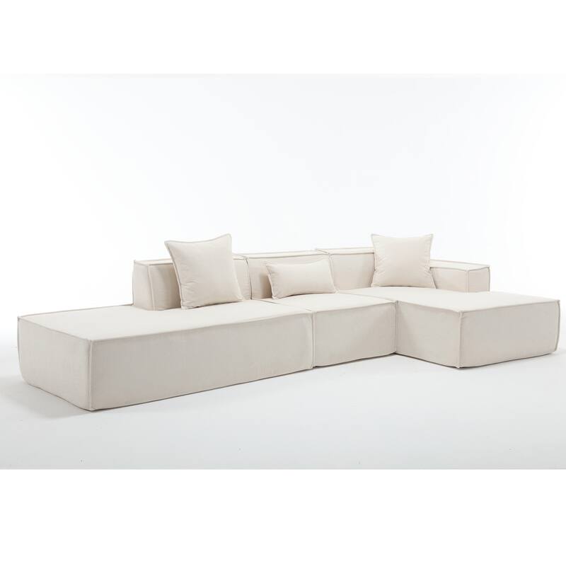 129.5'' Minimalist Modular L-Shaped 4-Seat Sofa Set with Chaise