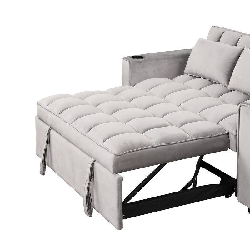 4-1 Multi-Functional Sleeper Sofa Bed w/ Cup Holder & USB Port,Grey
