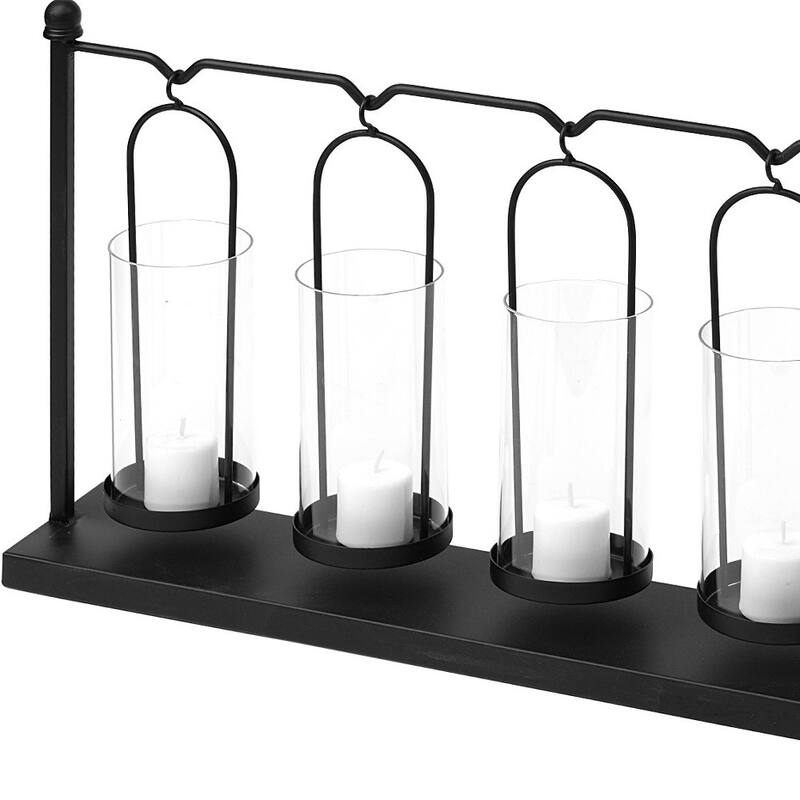 13" Black Geometric Metal And Glass Tabletop Votive Candle Holder
