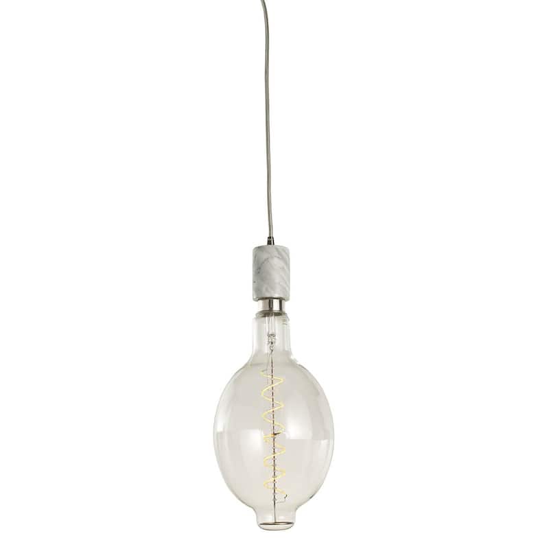 Bulbrite 1-Marble Pendant Socket and Canopy with LED Light Bulb - 4W BT Shaped Grand Filament - Light White Natural Marble