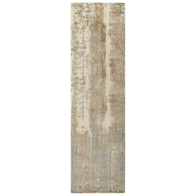Alora Decor Radiant Beige, Ivory, and Grey Abstract Wool Blend Rug - 2'6" x 8'