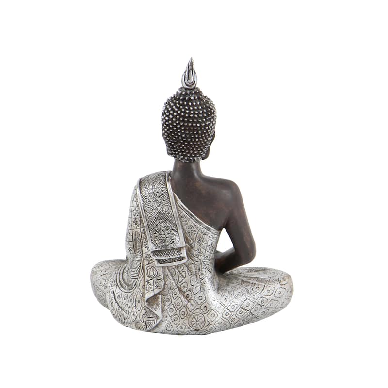 Black Polystone Meditating Buddha Decorative Sculpture with Engraved Carvings and Relief Detailing - 6 x 4 x 8