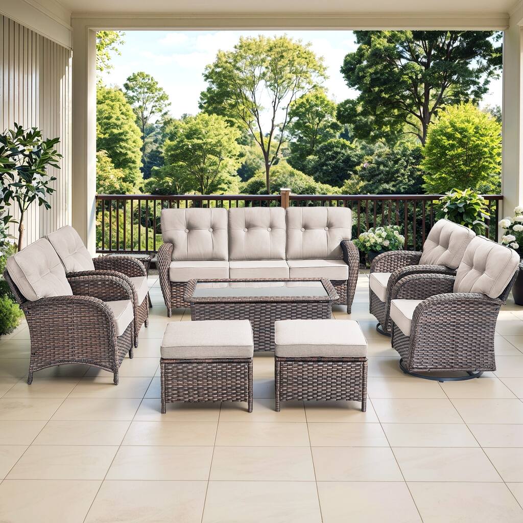 Gymojoy Wicker Patio Furniture Set, 5" Thick Cushioned Outdoor Rattan Conversation Set
