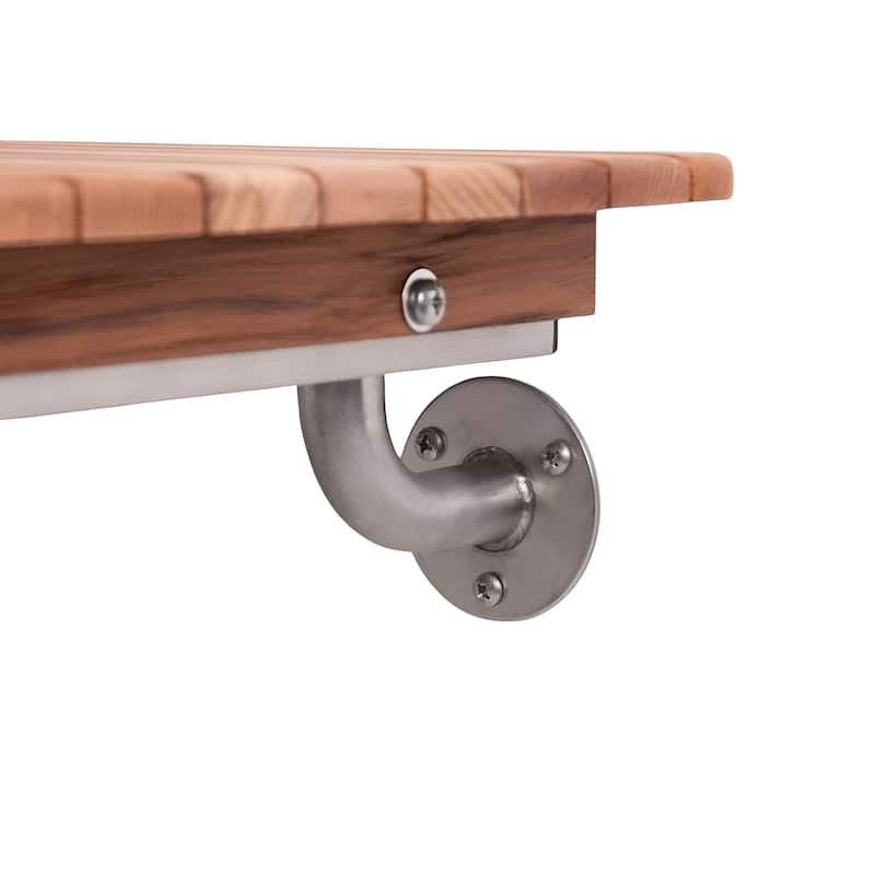 HomeRoots 28" Brown Premium Wall Mount Teak Shower Bench