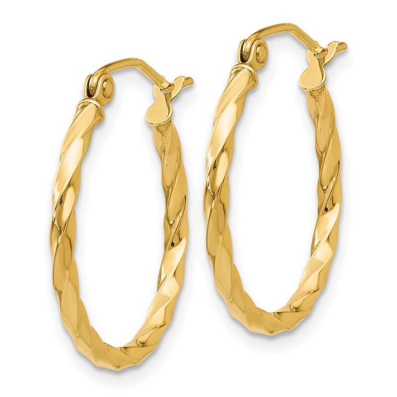 Curata 14k Yellow Gold 2x20mm Twist Polished Hoop Earrings