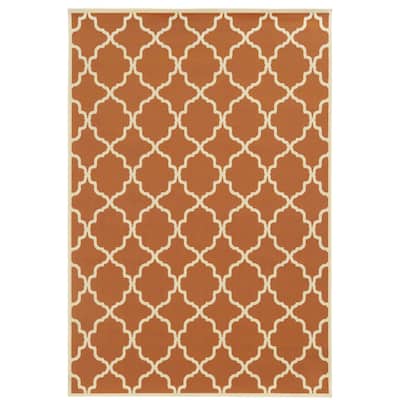 Plymouth Orange Ivory Geometric Outdoor Casual Area Rug