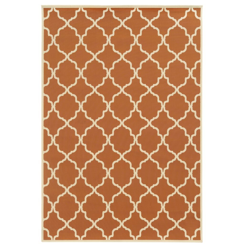 Plymouth Orange Ivory Geometric Outdoor Casual Area Rug