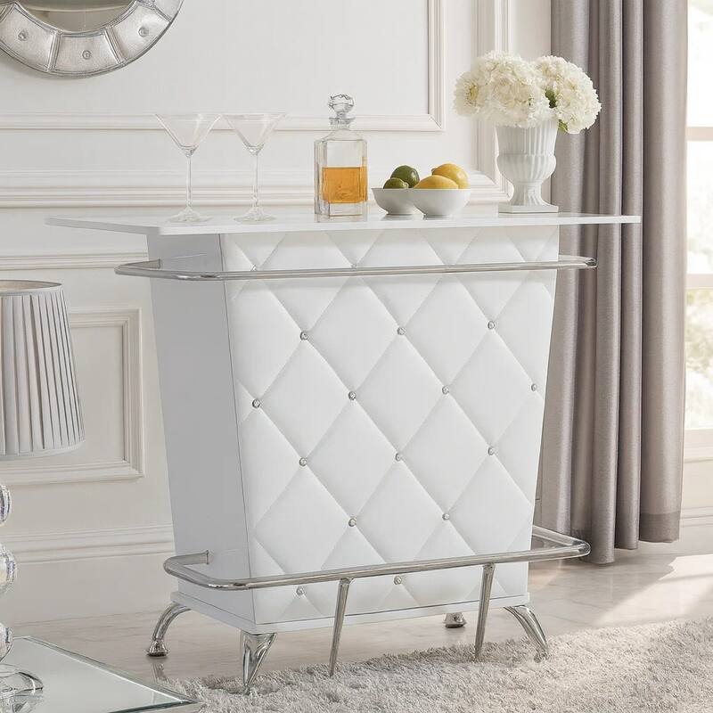 Contemporary Style Leatherette Padded Bar Table With Button Tufting, White