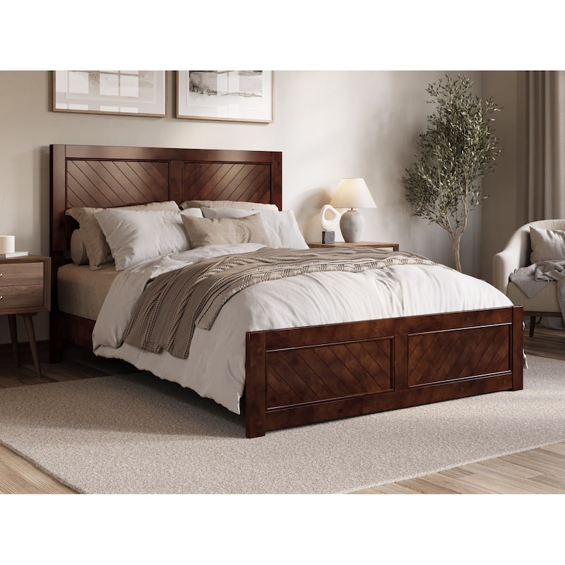 Berkshire Queen Low Profile Platform Bed with Matching Footboard - Walnut - Queen