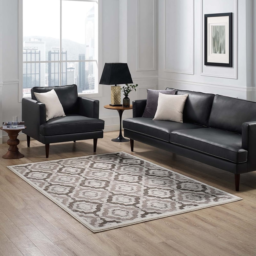 Modway Kalinda Rustic Vintage Moroccan Trellis 5x8 Area Rug in Beige, Moroccan Blue and Ivory