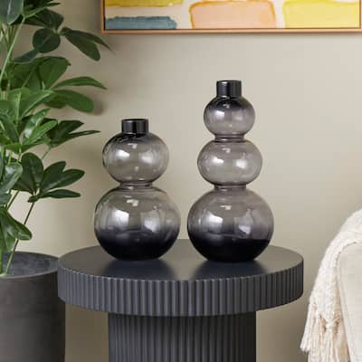 Black Glass Ombre Bubble Decorative Vase (Set of 2)