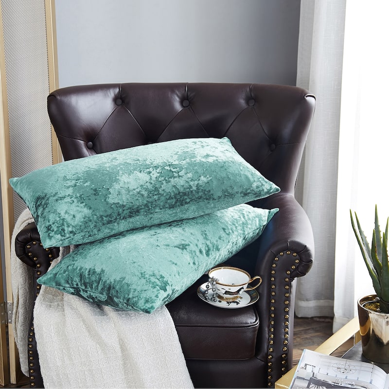 Rancho Crushed Velvet Throw Pillow Cover Set, NO INSERT - 14" x 26" - North Sea