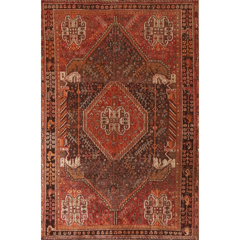 Vegetable Dye Shiraz Persian Antique Area Rug Handmade Wool Carpet - 5'1"x 8'0"