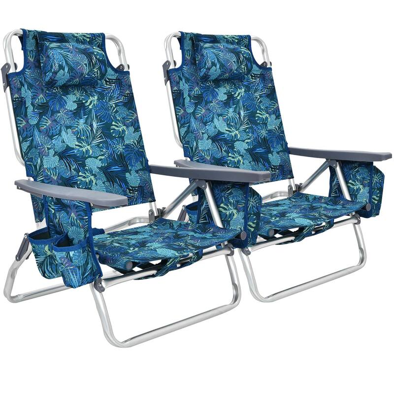 2-Pack Folding Backpack Beach Chair 5-Position Outdoor Reclining - See Details
