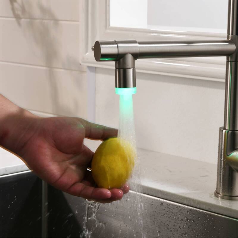 LED Commercial Pull Down Kitchen Sink Faucet With Sprayer Brushed Nickel Kitchen Faucets Single Hole High Arc Mixer Faucets