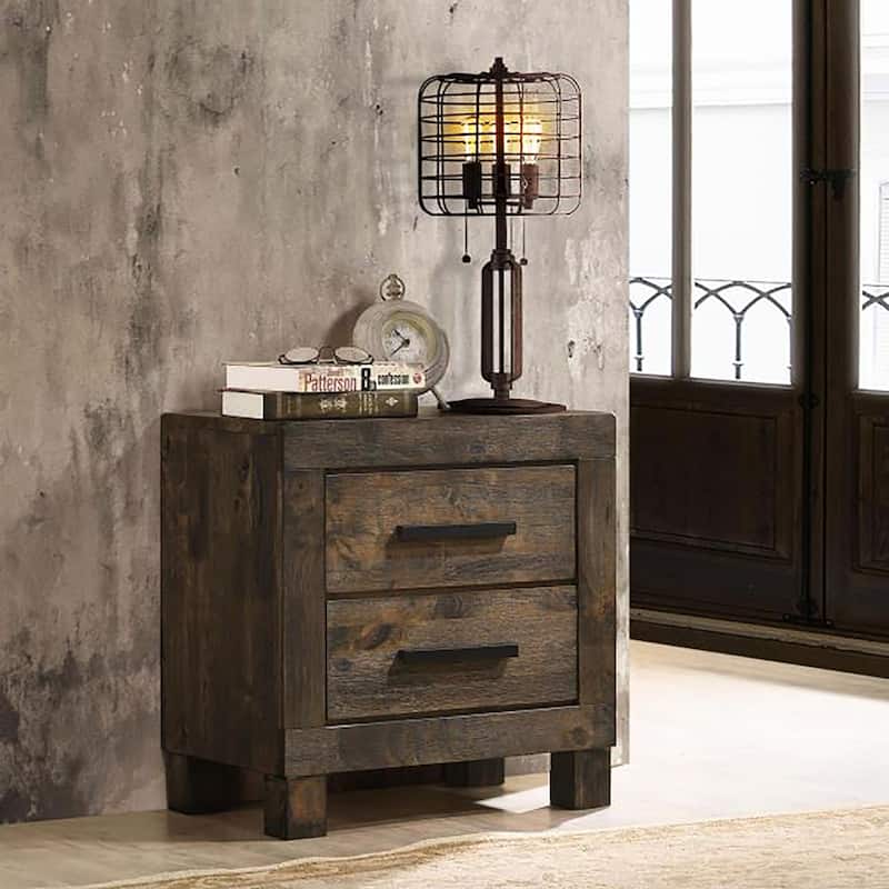 Rustic Golden Brown 2-Drawer Nightstand with Wooden Handles and Thick Block Feet - Brown