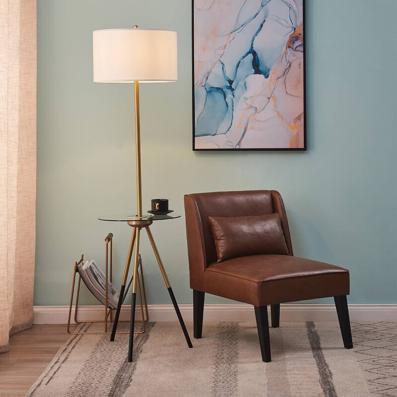 Teamson Home Myra Floor Lamp with Glass Table and Built-In USB Port - White