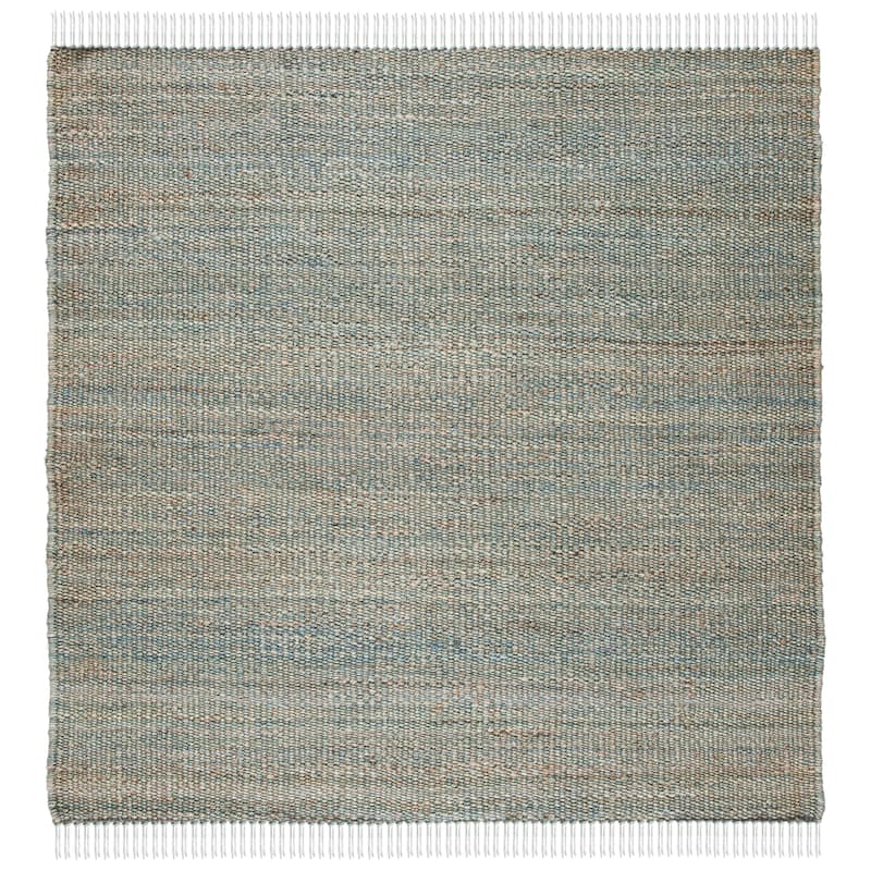 SAFAVIEH Handmade Natural Fiber Leteke Jute Fringe Rug - 8' x 8' Square - Blue