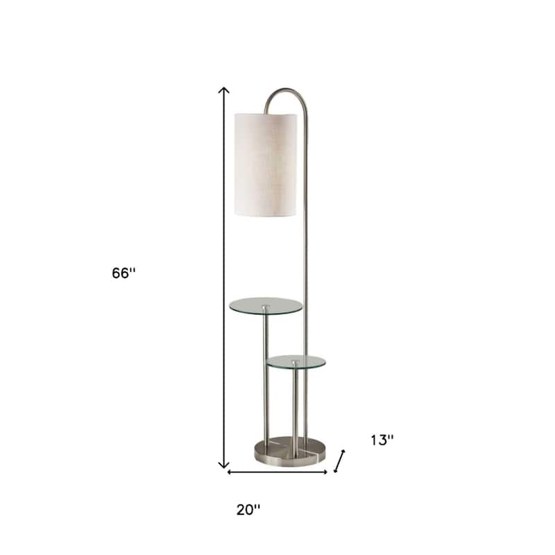 66" Silver Tray Table Floor Lamp With White Fabric Drum Shade - 13" x 20" x 66"