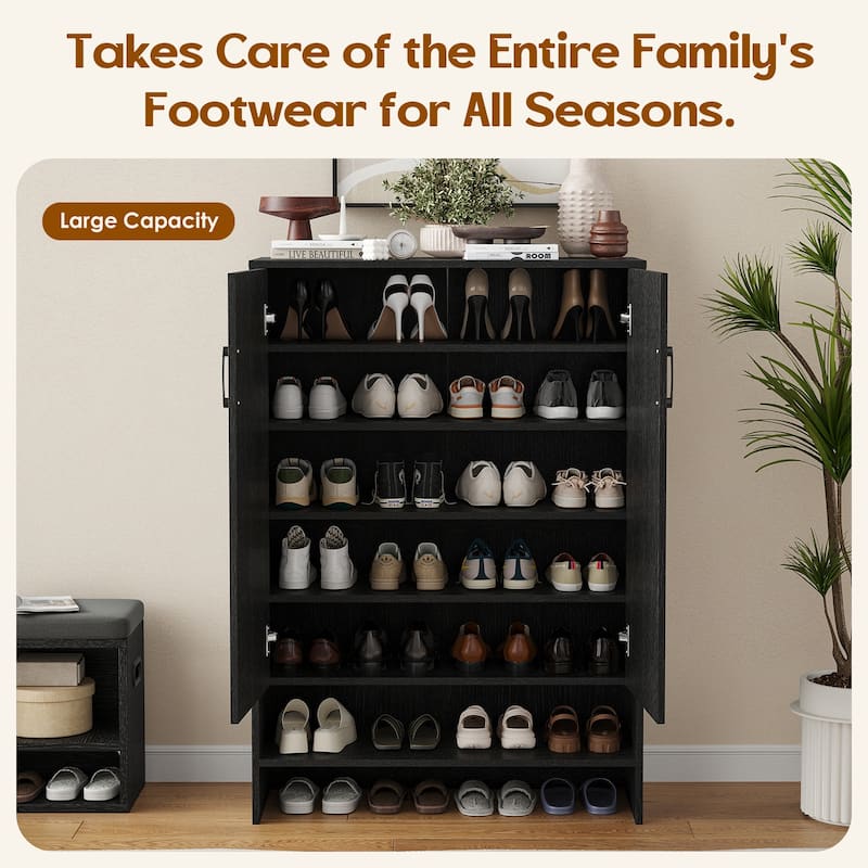 Shoe Cabinet with Doors, 7 Tier 28 Pairs Shoe Cabinet Storage for Entryway, Hidden Narrow Shoe Cabinets