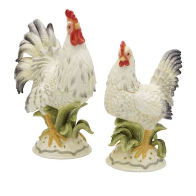Fitz and Floyd Lantana Rooster and Hen Figurine Set - Set of 2