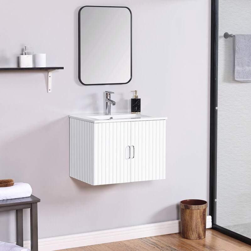 24" Floating Bathroom Vanity with White Porcelain Sink and Soft-Close Doors