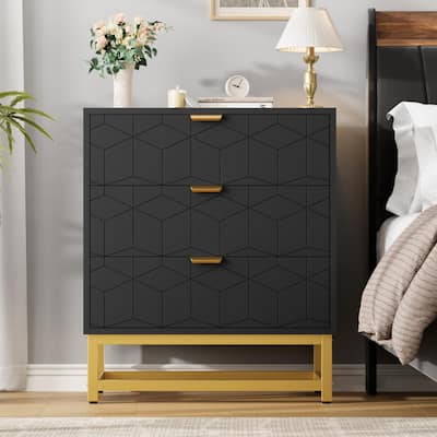 3 Drawer Dresser with Metal Legs, Wood Storage Chest for Bedroom, Living Room, Hallway, Wide Organizer