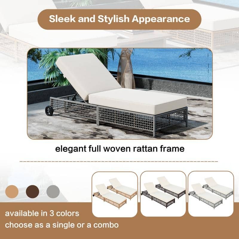 Patio Chaise Lounge Set of 2 with Adjustable Backrest and Cushions