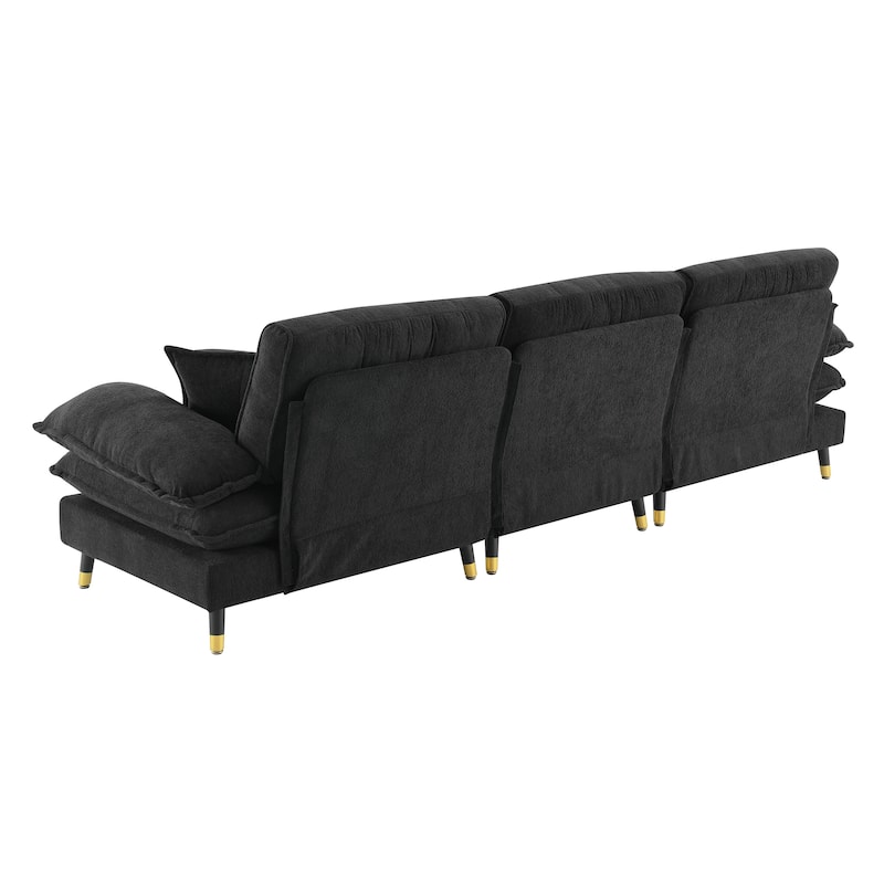 L Shaped Convertible Sectional Sofa,4 Seat Tufted Couch Set With Two-Tone Adjust Legs,Cloud Chenille Fabric,Movable Ottoman