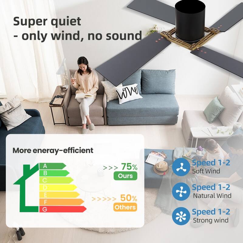 48Inch 4 Two-color Fan Blades Dc Motor Indoor Ceiling Fan With Remote