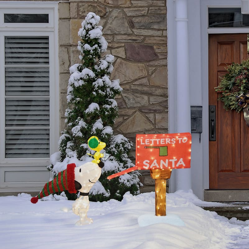 42" Peanuts 3D Pre-Lit LED Yard Art Letters to Santa Set of 3 Snoopy/ Woodstock / Mailbox Twinkle - Multi