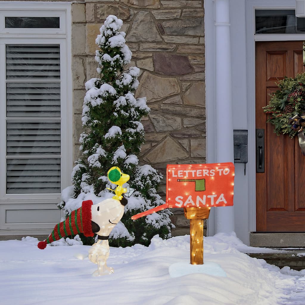 42" Peanuts 3D Pre-Lit LED Yard Art Letters to Santa Set of 3 Snoopy/ Woodstock / Mailbox Twinkle - Multi