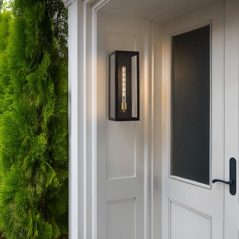 1-Light Iron/Glass Industrial LED Outdoor Lantern, By JONATHAN Y