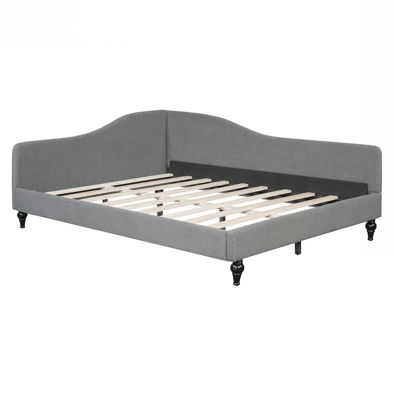 Full Size L-Shaped Linen Daybed, with Solid Wood Legs