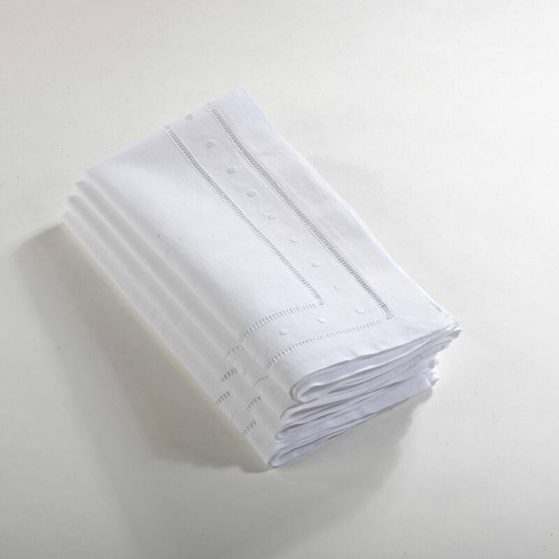 Embroidered Dot and Hemstitched Napkin (Set of 4) - 20" x 20" - White