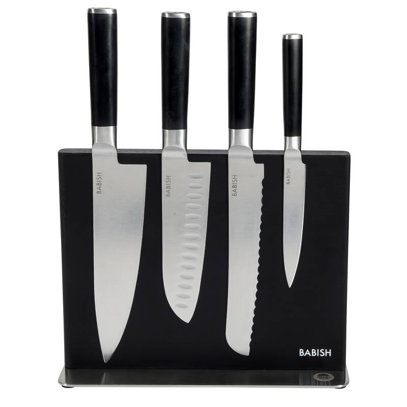 Babish 5 Piece 1.4116 German Steel Magnetic Knife Block Set - Black