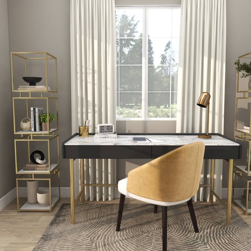 Gold Metal Cube Shelving Unit with 4 Marble Shelves