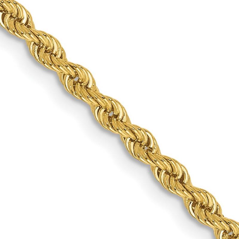 Curata 14k Yellow Gold 2.5mm Handmade Regular Rope Chain Anklet Bracelet - 10 Inch