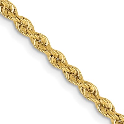 Curata 14k Yellow Gold 2.5mm Handmade Regular Rope Chain Anklet Bracelet - 10 Inch