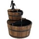 preview thumbnail 2 of 5, Wooden Barrel w/ Hand Pump Outdoor Water Fountain Rustic Feature - 23"