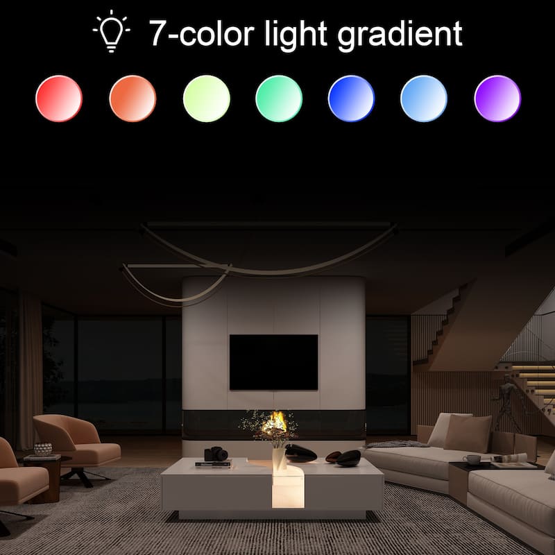 Storage Masterpiece Contemporary White Coffee Table Colorful LED Edge - 55.1"W