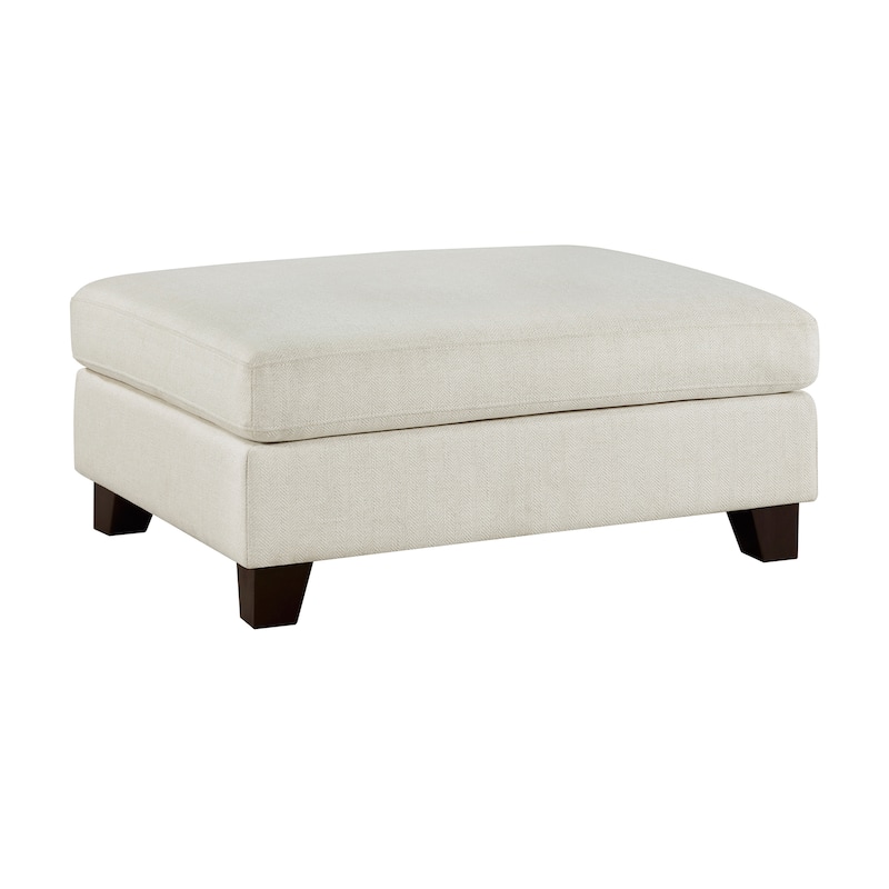 Julian 40.5" Textured Fabric Ottoman - Brown Finish Solid Wood Legs - Ivory