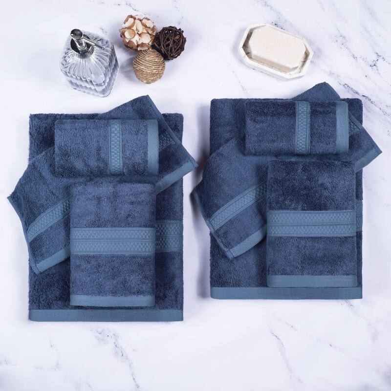 Superior 8 Piece Bath Towel Set, Rayon From Bamboo and Cotton - Royal Blue