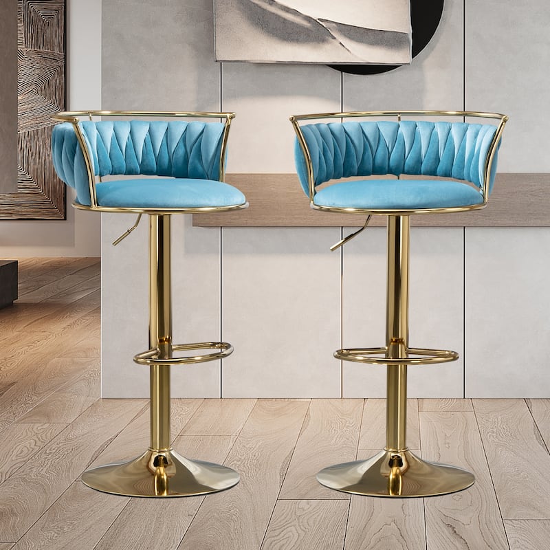Modern Velvet Adjustable Swivel Bar Stools Set of 2
