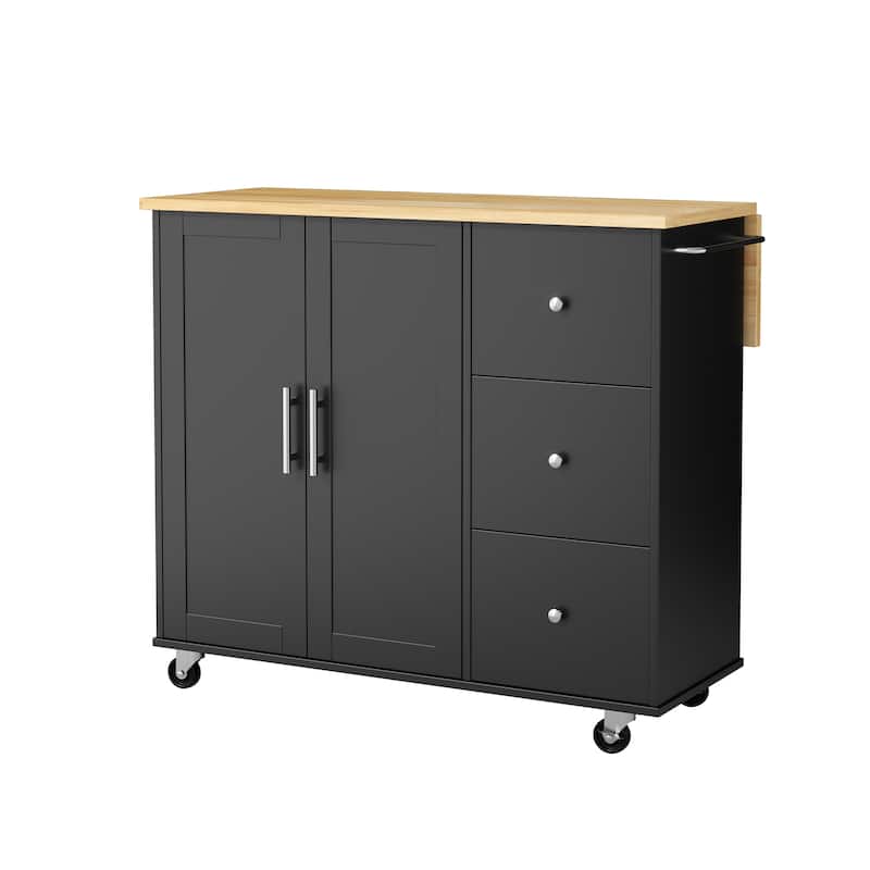 Rolling Kitchen Island with Storage Cabinet & 3 Drawers – Mobile Storage Cart with Extendable Countertop for Small Spaces