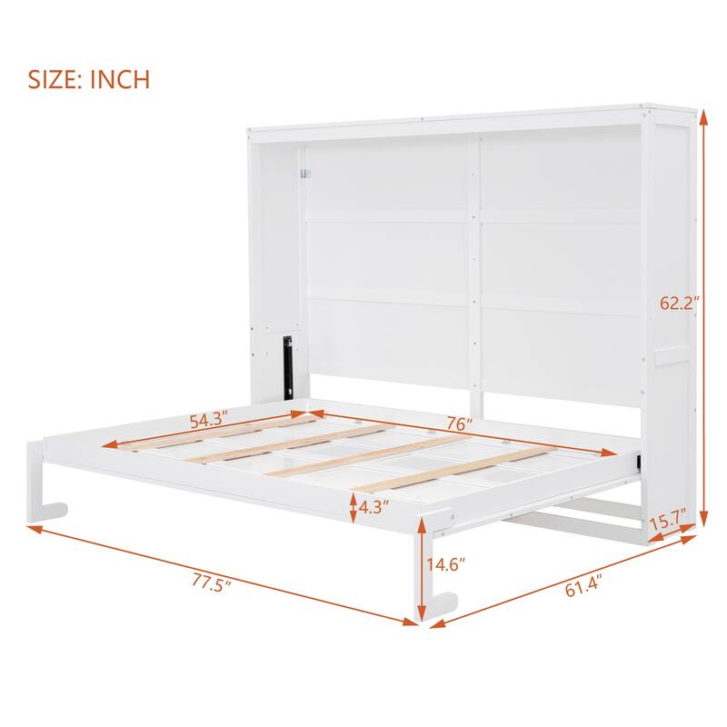 Full Size Murphy Bed Cabinet with Dual-Piston Lift, Space-Saving Foldable Wall Bed Frame w/Slatted Base Guest Room Home Office