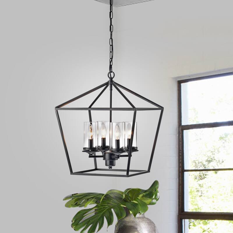 Modern 4-Light Chandelier with Glass Shades - N/A